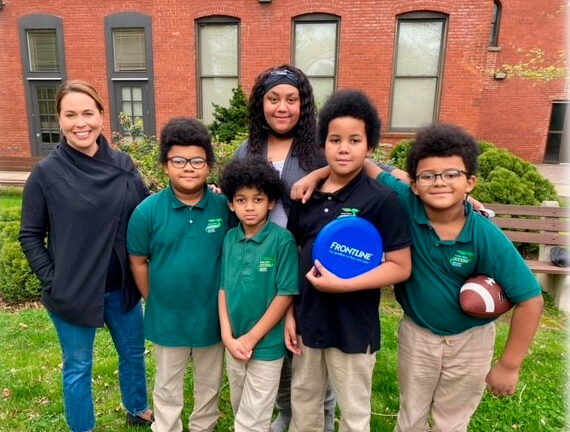 WTNH news reporter, Sarah Cody; Little Brother Leo; Little Brother Nigel; Little Brother Lawrence and Little Brother Lennox