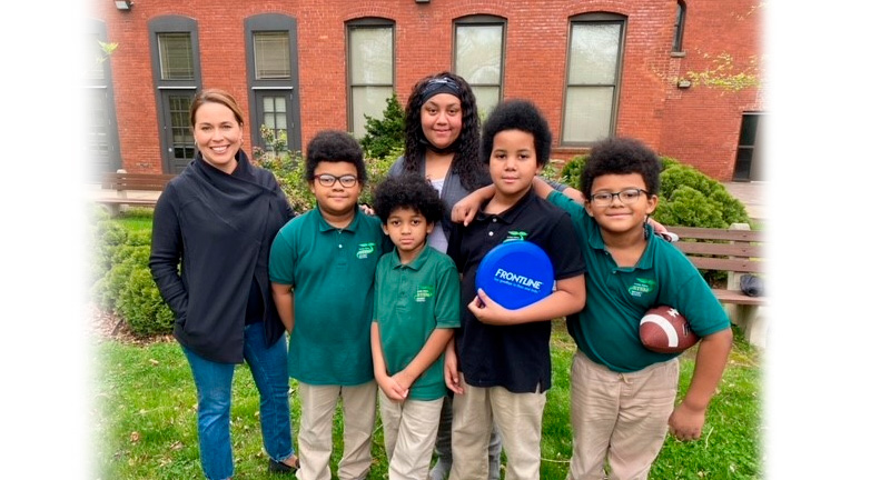 WTNH news reporter, Sarah Cody; Little Brother Leo; Little Brother Nigel; Little Brother Lawrence and Little Brother Lennox