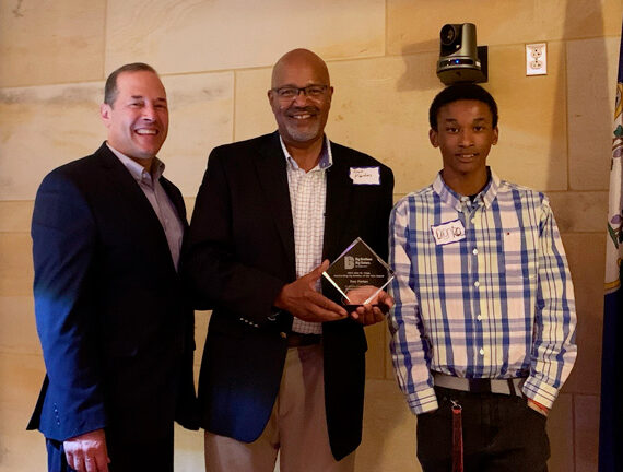 Andy Fleischmann, President & CEO of Big Brothers Big Sisters of Connecticut; Dan Fortes, John M. Clapp Outstanding Big Brother of the Year; and Donte, Dan’s Little Brother